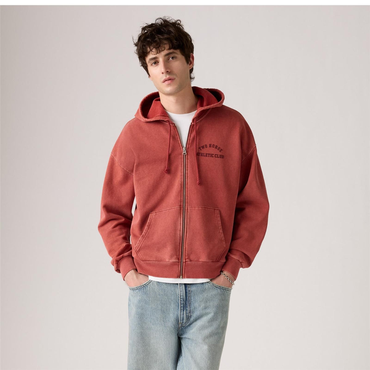 TWO HORSE CROPPED ZIP-UP HOODIE