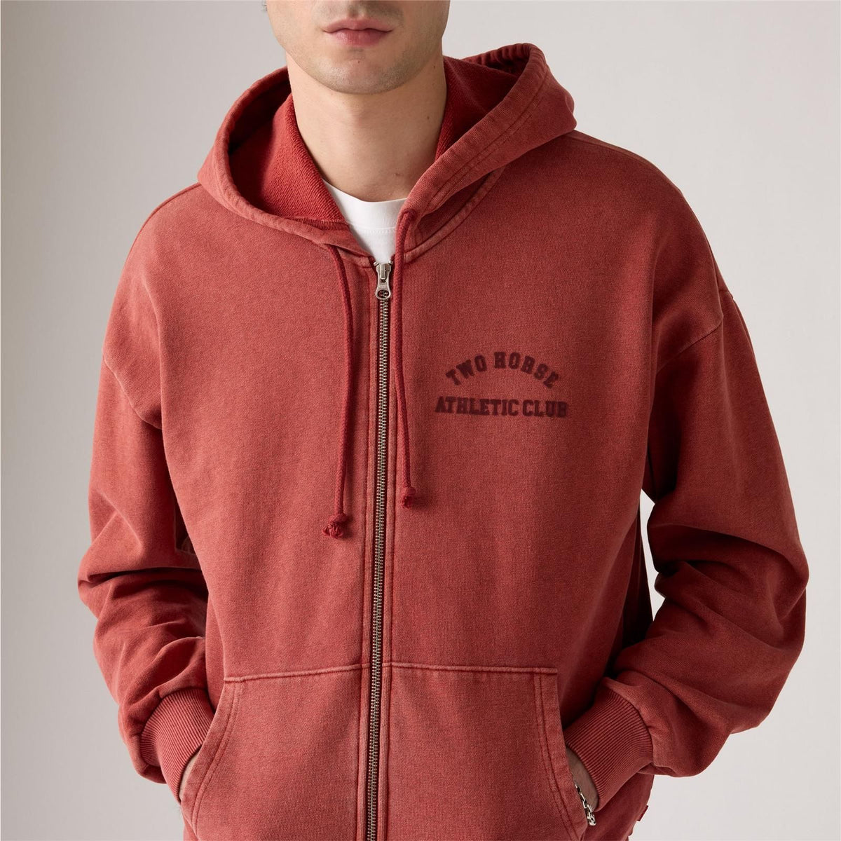 TWO HORSE CROPPED ZIP-UP HOODIE