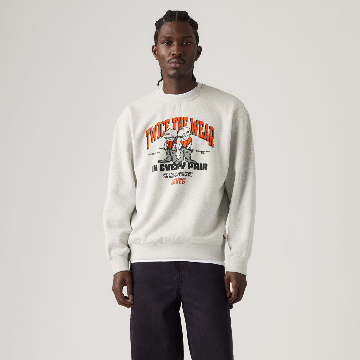 RELAXD GRAPHIC CREW GREYS - RELAXD GRAPHIC CREW TWICE THE WEAR LIGHT HEATHER GREY BRUSHED FLEECE