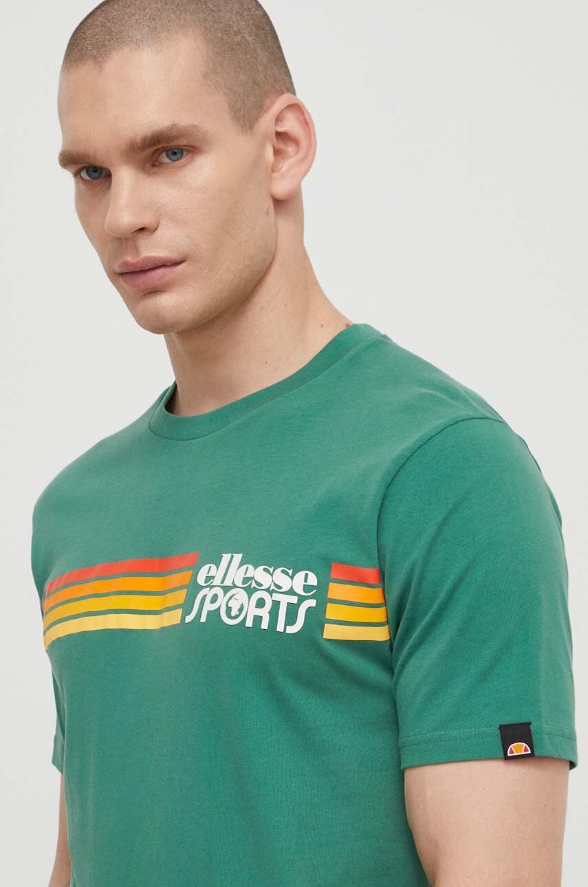 Βαμβακερό μπλουζάκι Ellesse Sorranta T-Shirt ανδρικό, χρώμα: πράσινο, SHV20128